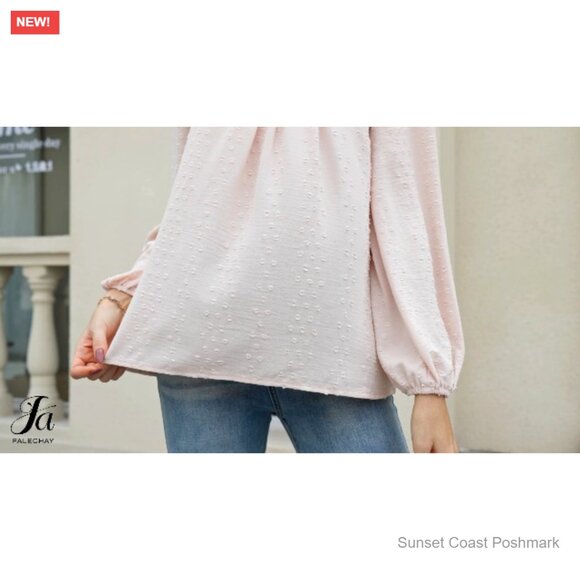 Swiss Dot Puff Sleeve Boho Top in Cream Crochet Lace Edges Coquette Spring New - Picture 6 of 7